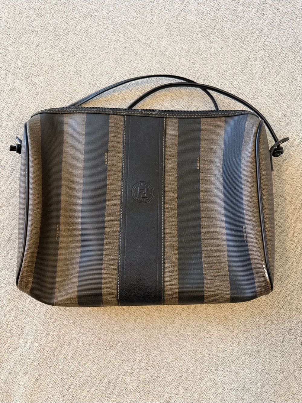 Vintage Fendi Black and Brown Striped Messenger Bag